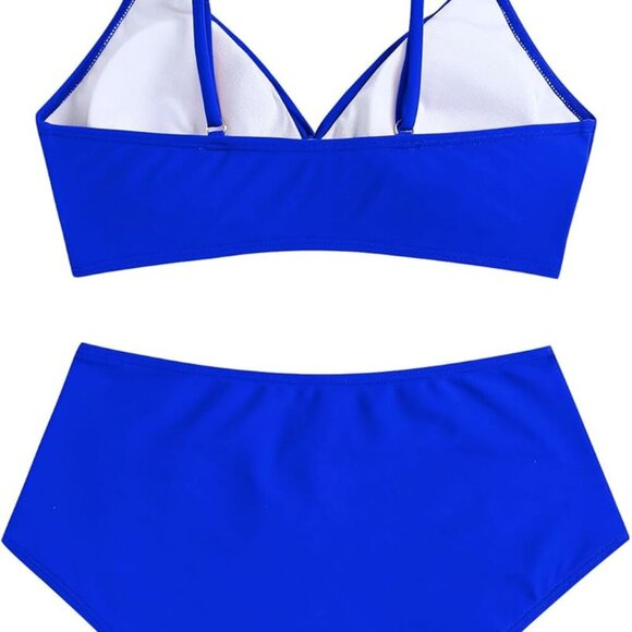 Women High Waisted Bikini Sets Two Piece Swimsuit - Royal Blue - Medium - Push U - Picture 4 of 9
